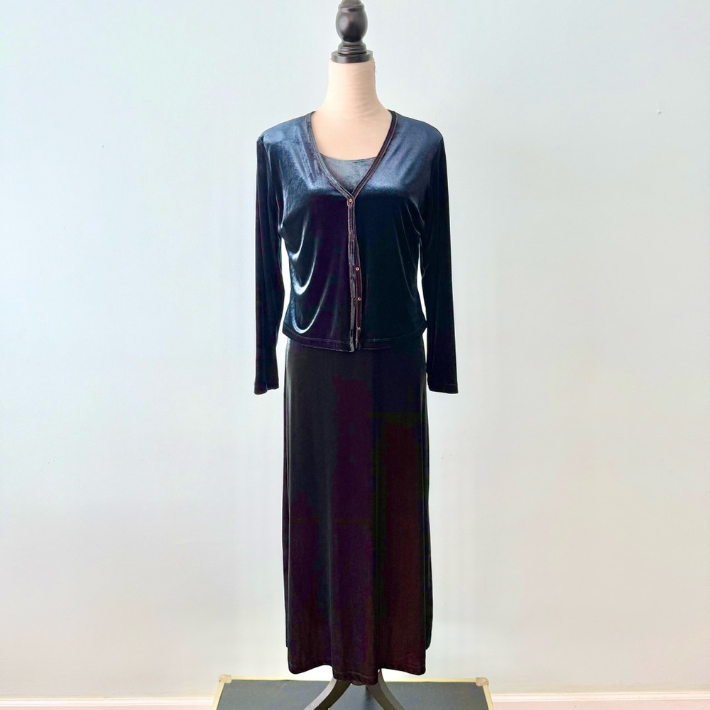 Vintage CDC Caren Desiree Company Elegant Black Velvet Dress and Cardigan Set M